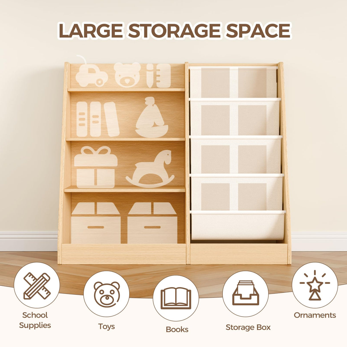 4 Tier Wooden Bookshelf, 4 Layer Sling Bookcase, Book Storage for Rooms, Magazine Rack, Bookshelf Nursery Wall, Book Organizer, Wood Generic