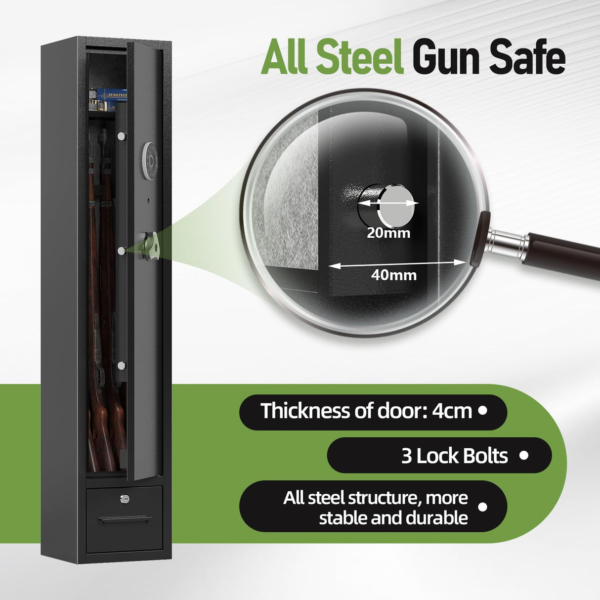 KAER 5-6 Safe,Gun Safe for Rifle and Pistols,Gun Cabinets,Rifle Safe,Gun Safes for Rifle and Shotguns,Gun Safes & Cabinets with Drawer,Indoor Gun Rack,Removable Shelf (S) KAER