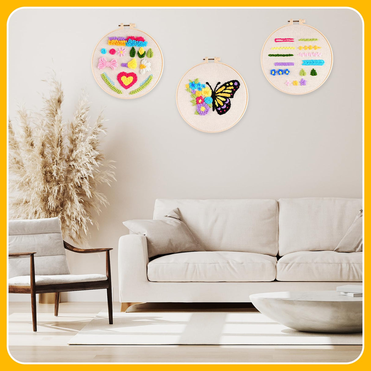 Pllieay 3 Sets Punch Needle Kits, Punch Needle Embroidery Kit for Beginners Including Embroidery Fabric with Pre-Printed Pattern, Hoop, Yarns and Tools Pllieay