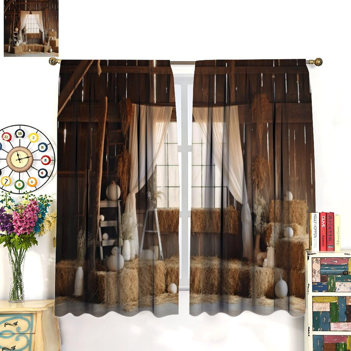 Rustic Western Cowboy Curtains, Plants Straw Mound Decor Wild Farmhouse Barn Wooden Wall Drapes, Thermal Insulation Blackout Rod Pocket Window Treatments for Living Room Bedroom Kitchen 72x63in BATPLY