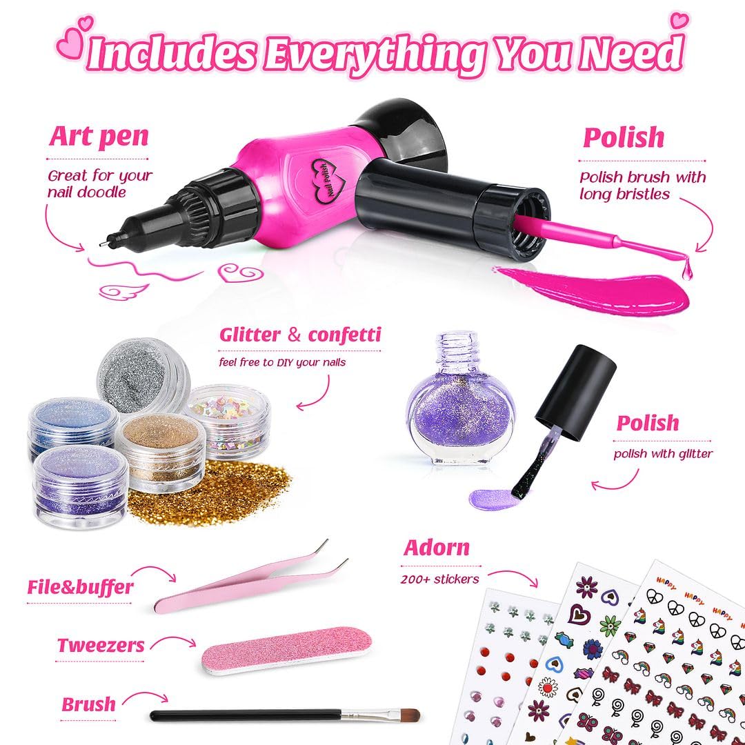 Shemira Nail Art Kit for Girls, Nail Polish Kit for Kids Ages 7-12 Years Old, Ideal Birthday Gift for Girls 7 8 9 10 11 12 Years Old, Nail Polish GIft Set for Teens Shemira