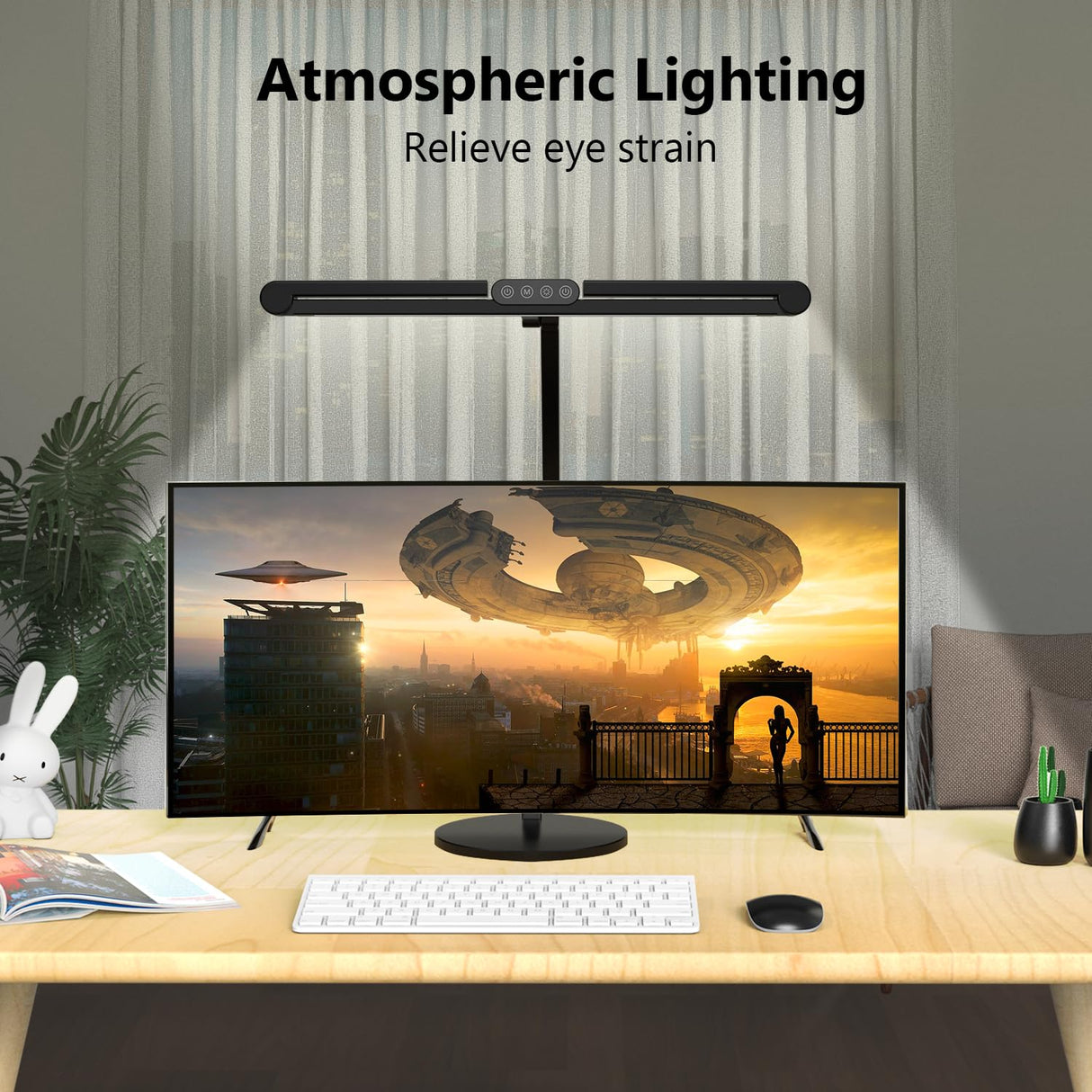 Micomlan Architect Desk Lamp with Atmosphere Lighting, Adjustable Led Desk Light for Home Office with Base, 24W Bright Auto Dimming Table Light with Rotatable Swing Arm for Workbench Computer Micomlan