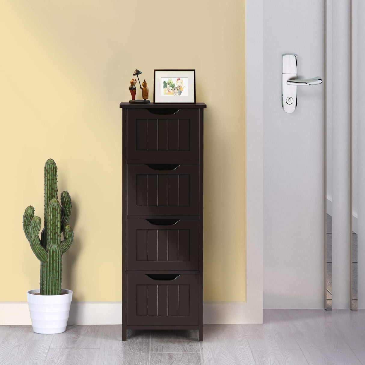 Stylish Espresso Wooden Bathroom Floor Cabinet with 4 Spacious Drawers Yaheetech