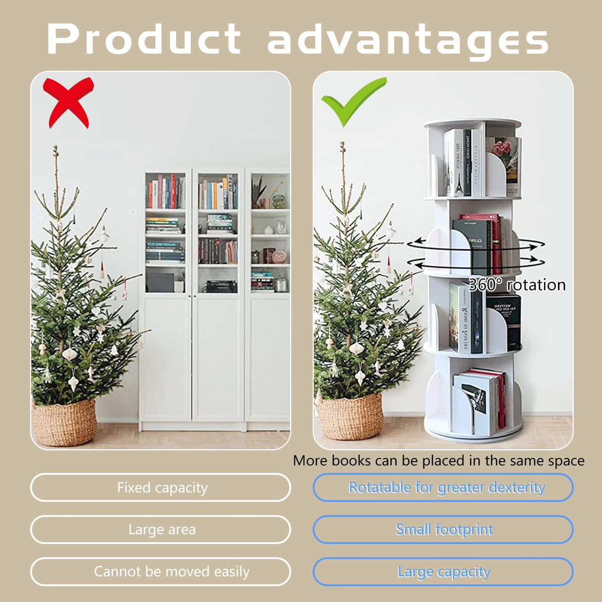 YGYQZ 4-Tier 360° Rotating Bookshelf - Stylish White Storage Rack for Small Spaces YGYQZ