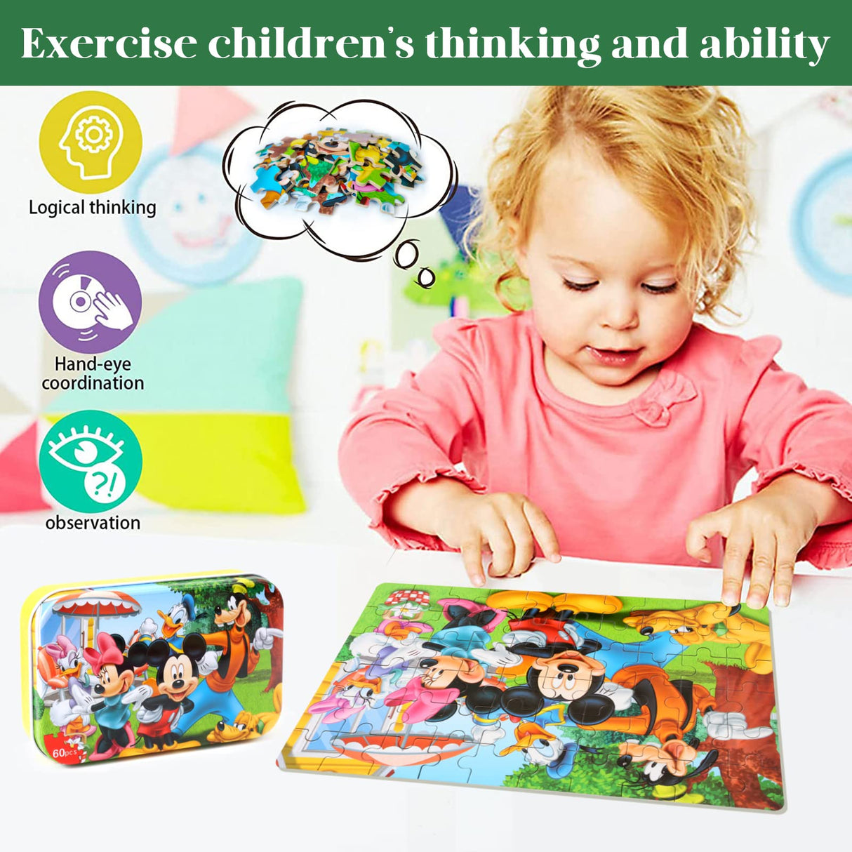 MZZOTOY Puzzles for Kids Ages 4-8, 60 Piece Puzzles for Kids Ages 3-5 in a Metal Box Girls and Boys Learning Educational Jigsaw Puzzle Toys Gifts MZZOTOY