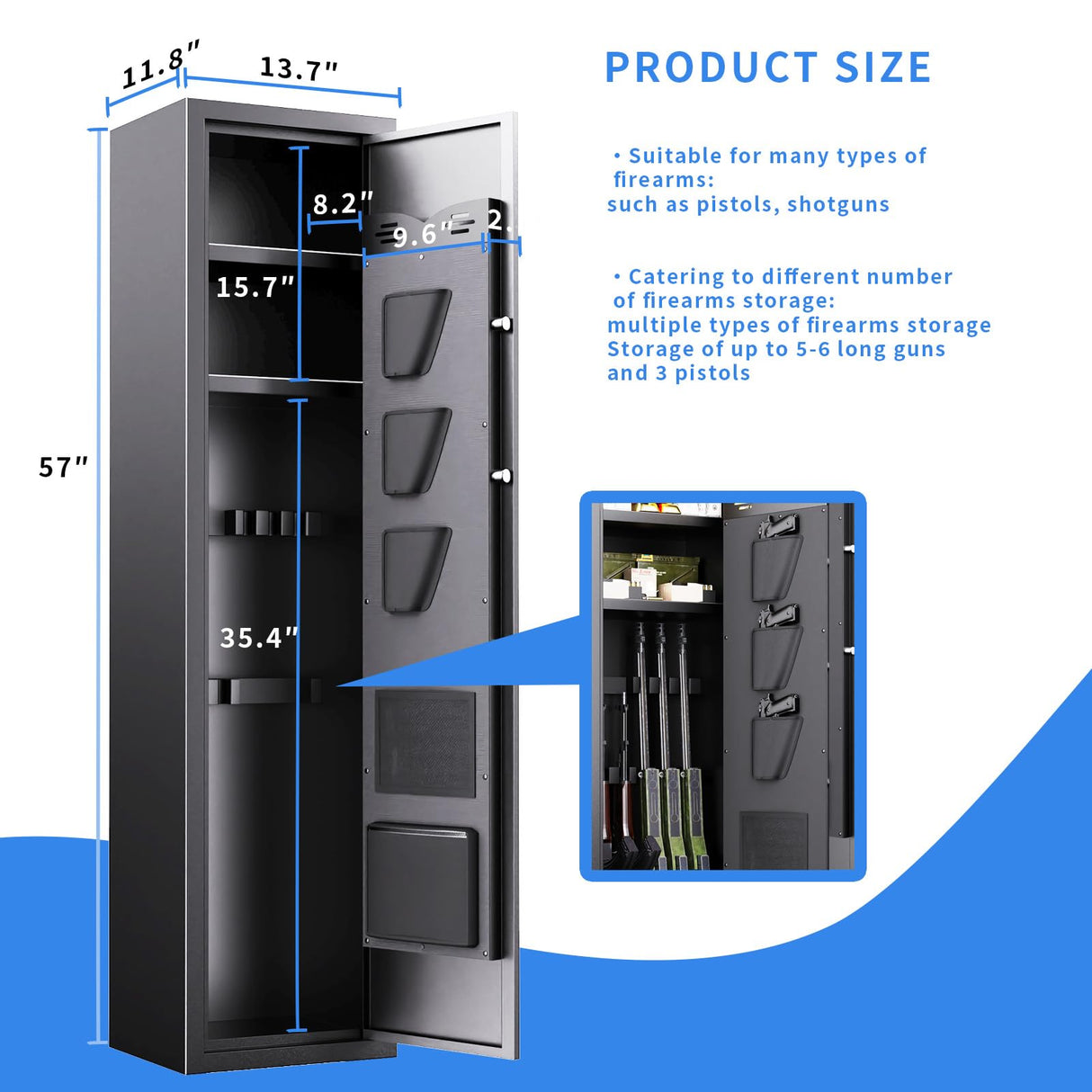 ZIWJHK 5 Gun Safe for Rifles and 3 Pistols Quick Access Biometric Gun Safe No Assembly Required Larage Gun Cabinet Tall Liberty Gun Safe with Adjustable Shelves Gun Locker Adjustable & Alarm ZIWJHK