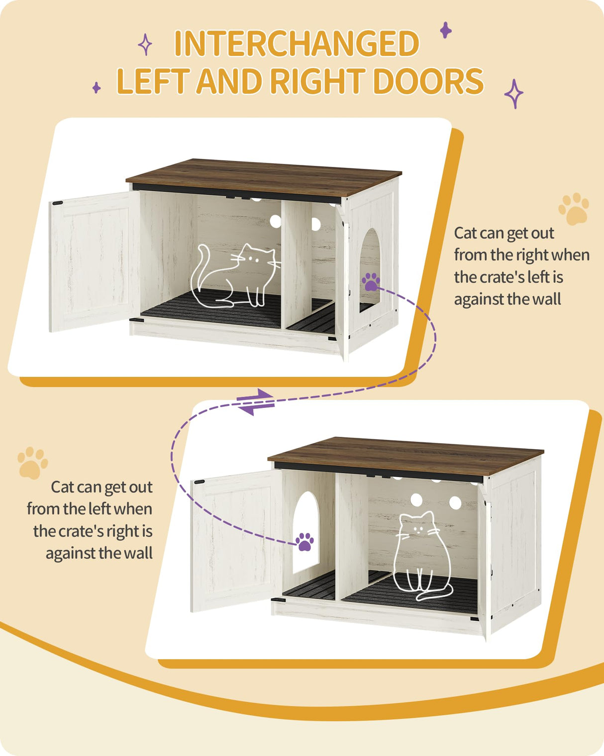 Hzuaneri Cat Litter Box Enclosure with Cushion, Hidden Litter Box Furniture with Removable Dividers, Reversible Entrance Left or Right Side, Cat House, Rustic White and Brown CB84614X Hzuaneri