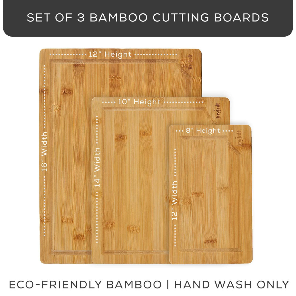 JoyJolt Bamboo Cutting Board Set, Wooden Cutting Boards for Kitchen. Large and Small Wooden Cutting Board Set; Serving Cheese Board, Bread Board or JoyJolt