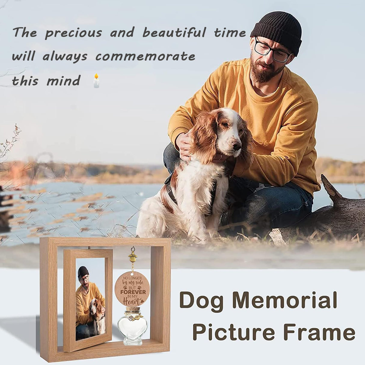 BEEMERIT 360° Rotating Pet Memorial Frame with Keepsake Jar – Double-Sided 4x6 Photo Display for Pet Loss – Perfect Remembrance Gift for Dog and Cat Owners BEEMERIT