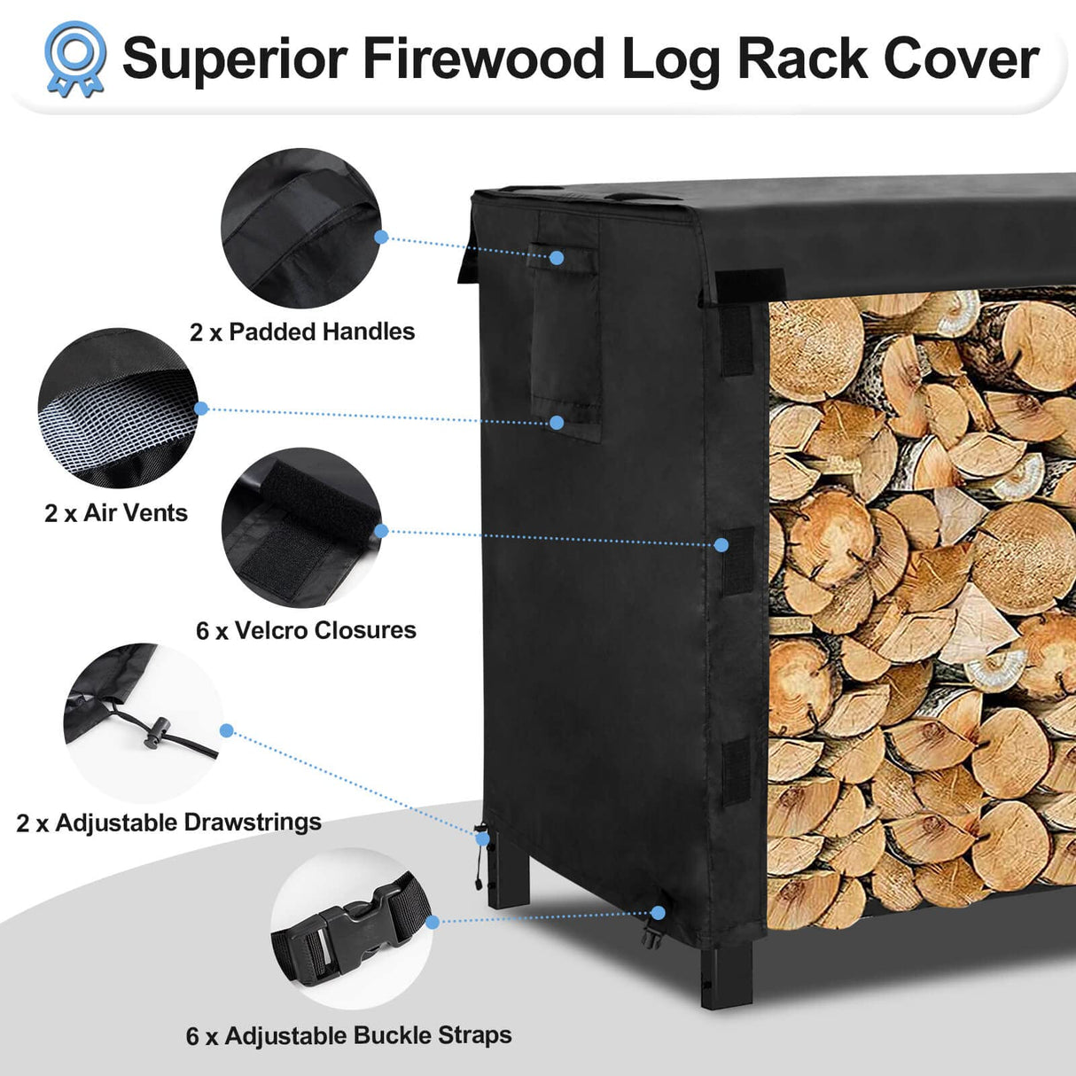 OutdoorLines Firewood Rack Cover, Black, 4FT, 420D Oxford Fabric, Waterproof, Windproof, for 48x24x41in Firewood Holder OutdoorLines