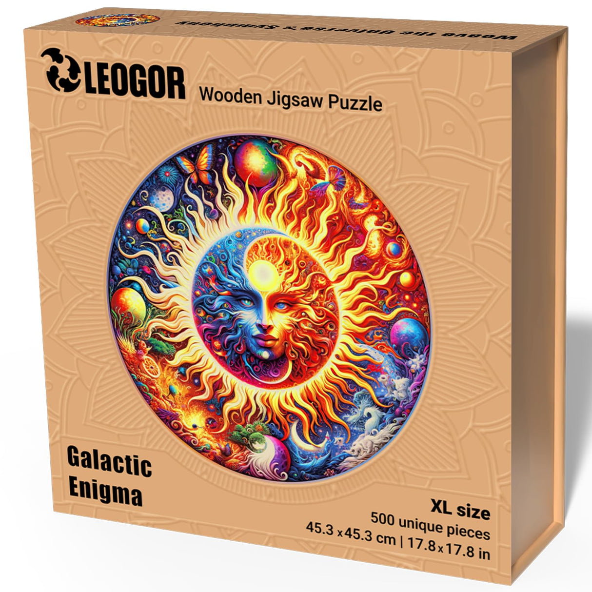 LEOGOR Extra Large Wooden Puzzles for Adults 500 Piece – Colorful Mosaic Sun and Moon Puzzle with Unique Laser Cut Animal-Shaped Wood Pieces – Challenging Jigsaw, 17.8'' x 17.8'' LEOGOR