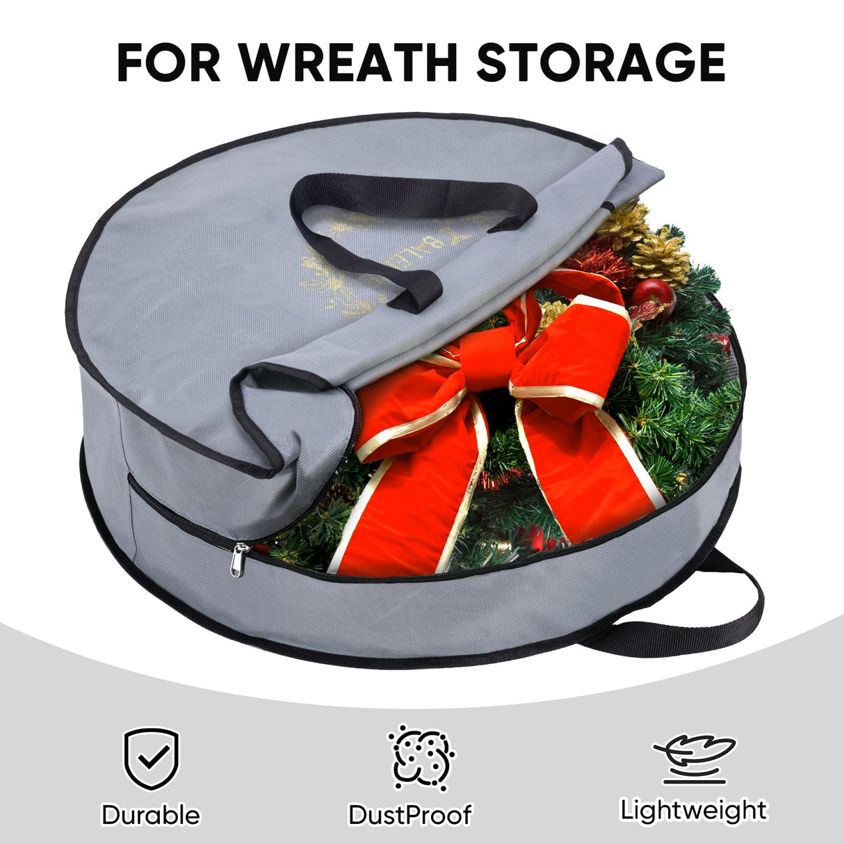 BALEINE 2 Pack Wreath Storage Container, Christmas Wreath Storage Bag with Reinforced Handle for Holiday Xmas (Grey, 30"X8") BALEINE