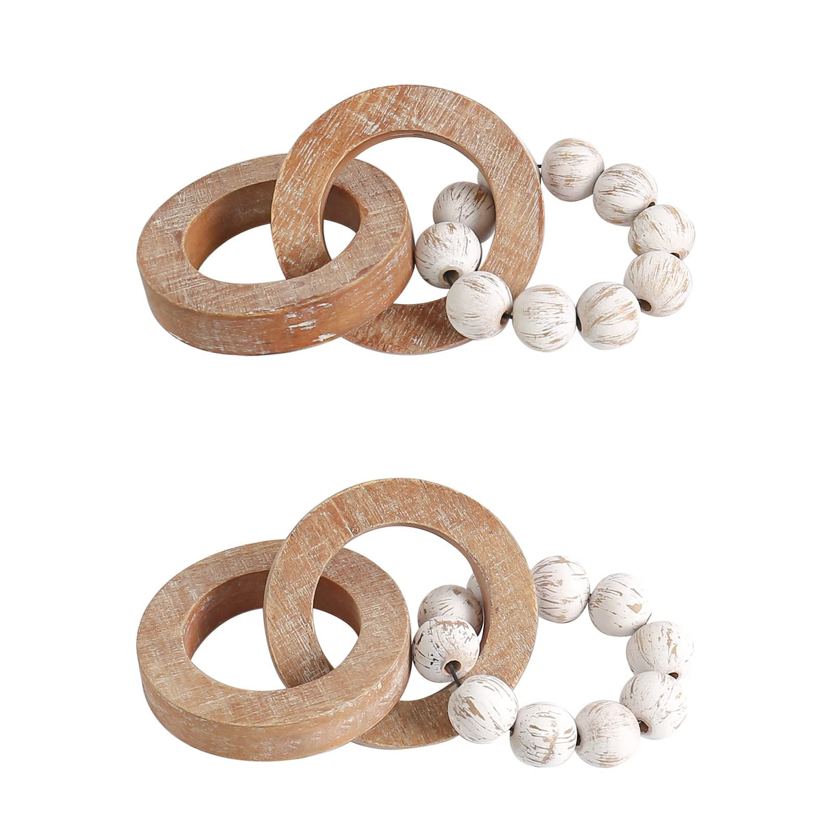 Oakrain Rustic Wood Chain Link for Home Decor, Handmade Carved 3 Link Wood Knot & Wood Beads, Natural Boho Farmhouse Table Decor, Best Housewarming Gifts (2 Pcs, 8.7inch) Oakrain