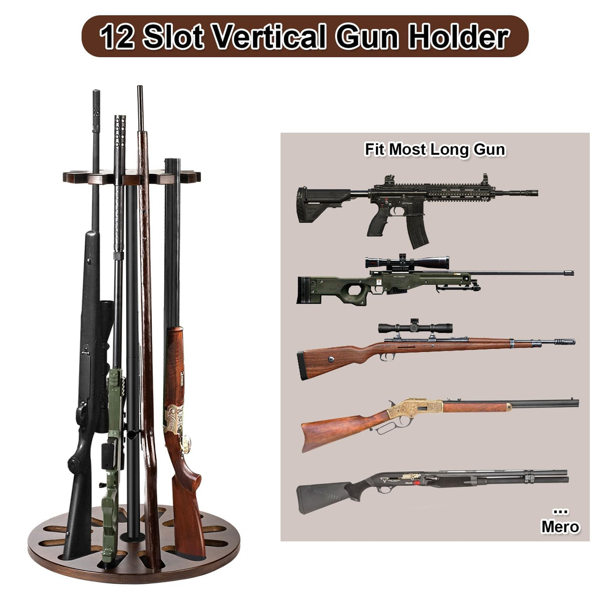 Amoard Heavy Solid Wood Rifle & Shotgun Holder, Up to 12 Gun Capacity Display Storage with Soft Padding, Indoor Gun Racks (Walnut Upgrade) amoard