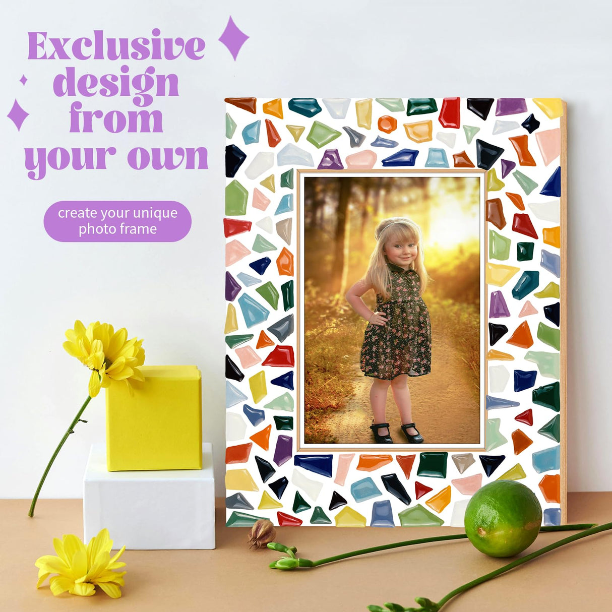 goldentime Decorate Your Own Mosaic Picture Frame - DIY Mosaic Craft Kits Fun Arts and Crafts for Adults Christmas Valentine Birthday Father’s Day Gifts goldentime