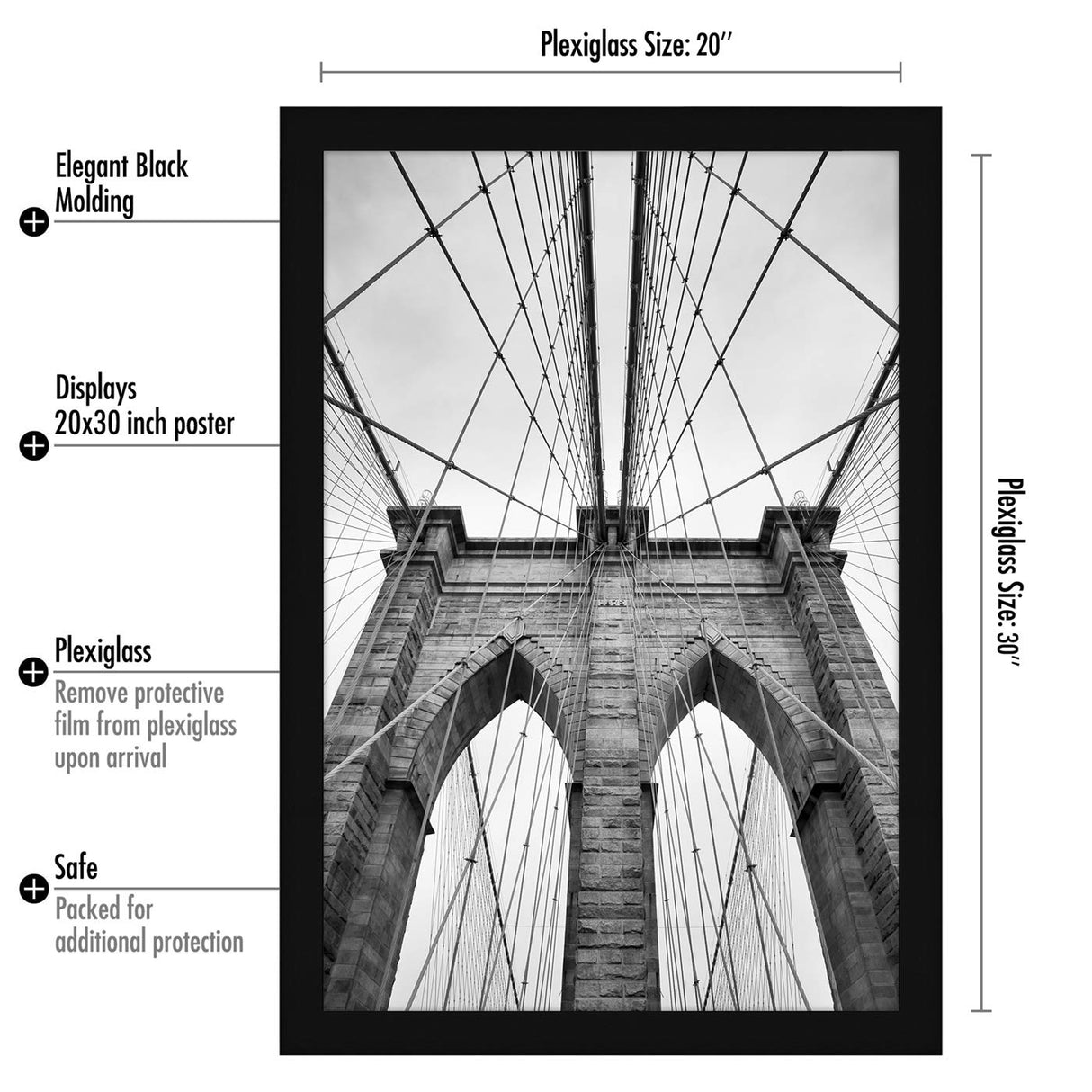 Americanflat 20x30 Poster Frame with Polished Plexiglass - Black Picture Frame - Wide Photo Frames Made of Engineered Wood for Vertical or Horizontal Wall Display - Epic Collection - Black Americanflat