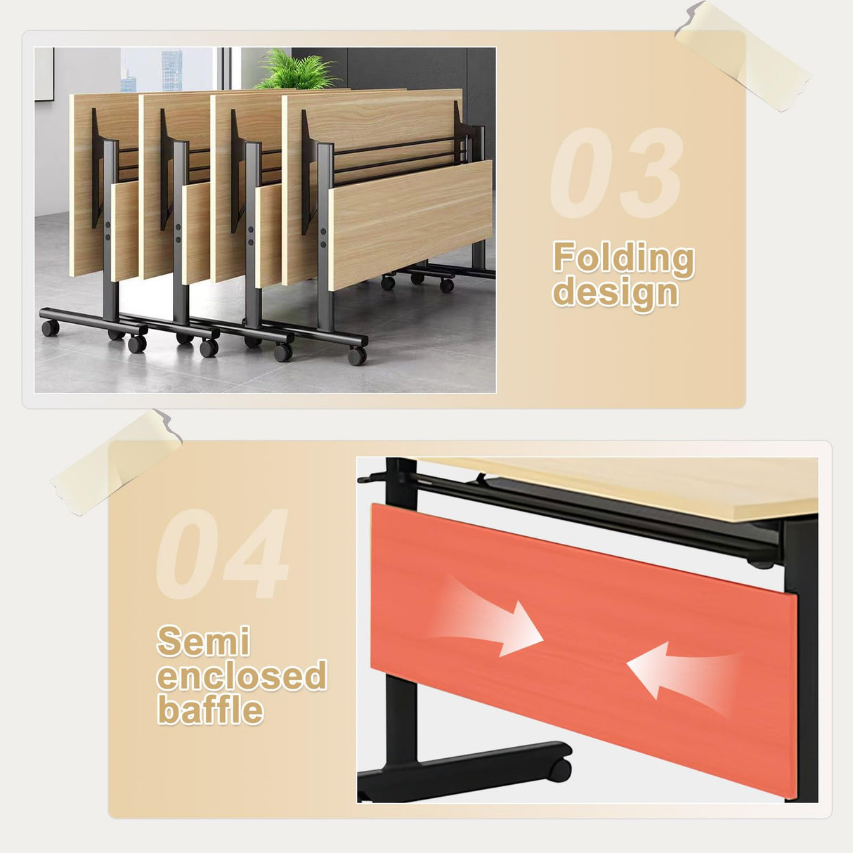 Conference Room Table,55.1" W x 23.6" D x 29.5" H Folding Modern Meeting and Office Table,Wood Conference Table with Wheels, for Training Seminar Classroom Table (4) Goakwwuz