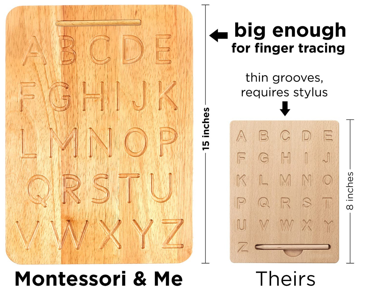 Montessori & Me Wood Alphabet Tracing Board Montessori Letters - Wooden Letters - Large Print Letters for Toddler to Preschool - Reversible Uppercase and Lowercase Montessori & Me