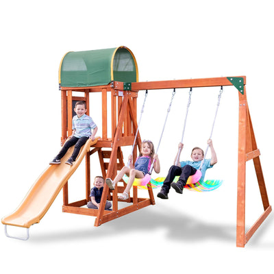 TSC North Star Wooden Swing Set with LED Swings and 6ft Slide