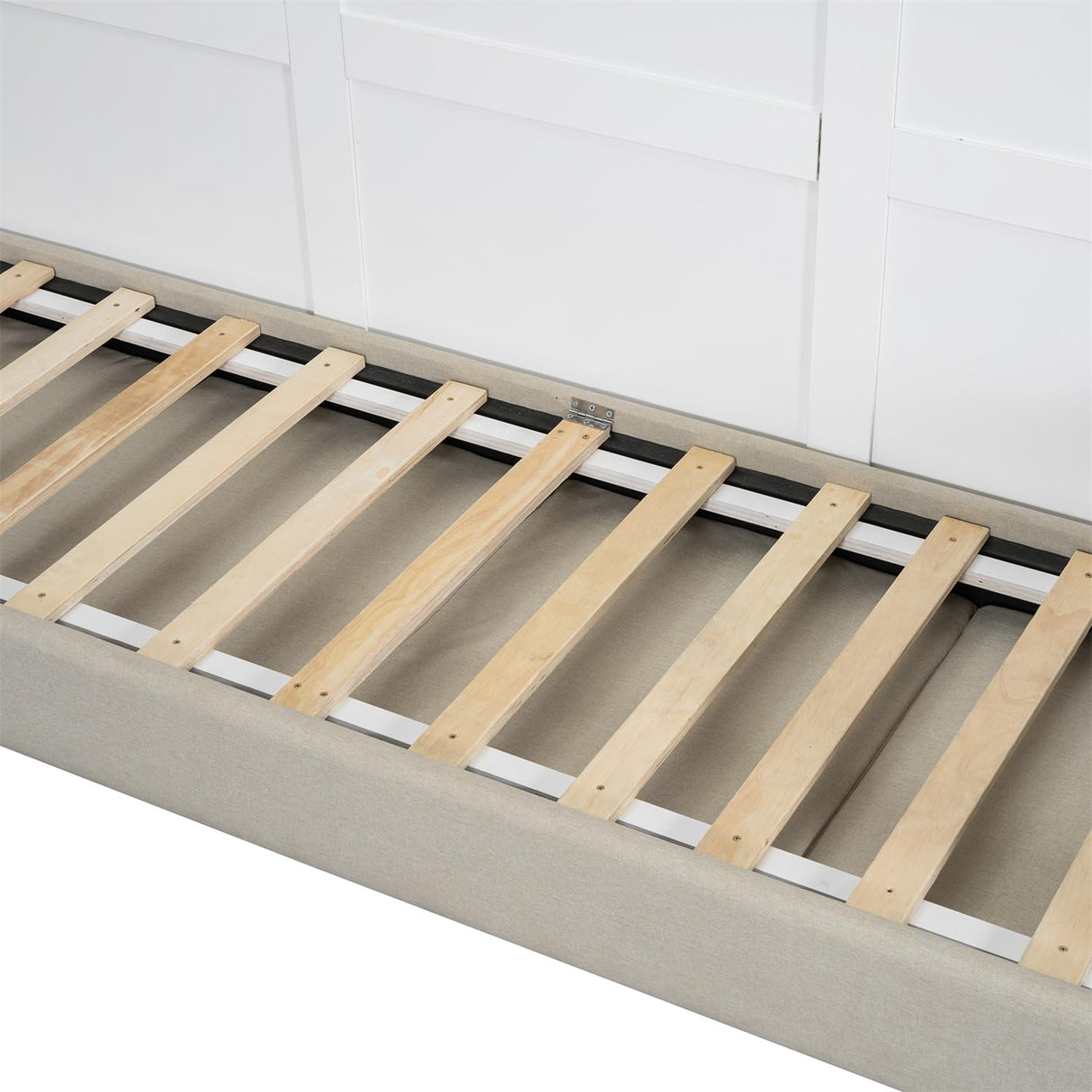 Linique Queen Size Murphy Bed with Sofa and Top Shelf, Horizontal Wall Bed, Versatile Convertible Wooden Bed Frame White, 93.3"x86.2" Linique