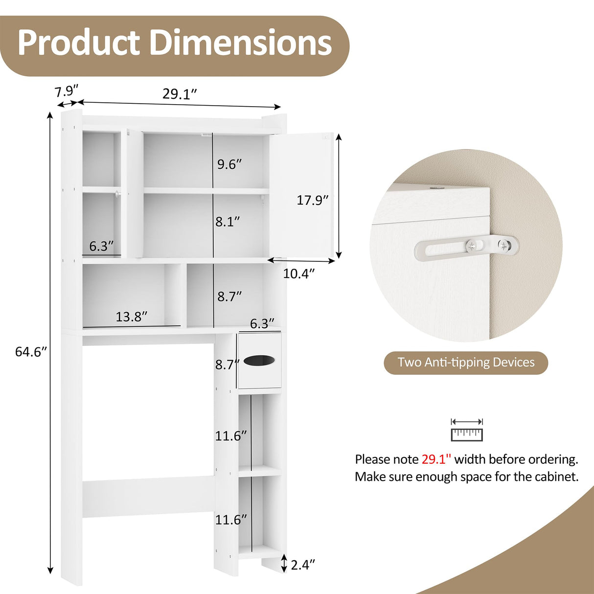 Meilocar Over The Toilet Storage Cabinet, Freestanding Storage Cabinet Over Toilet, Bathroom Storages Organizer Cabinets with Toilet Paper Holder Stand and Adjustable Shelf, White Meilocar