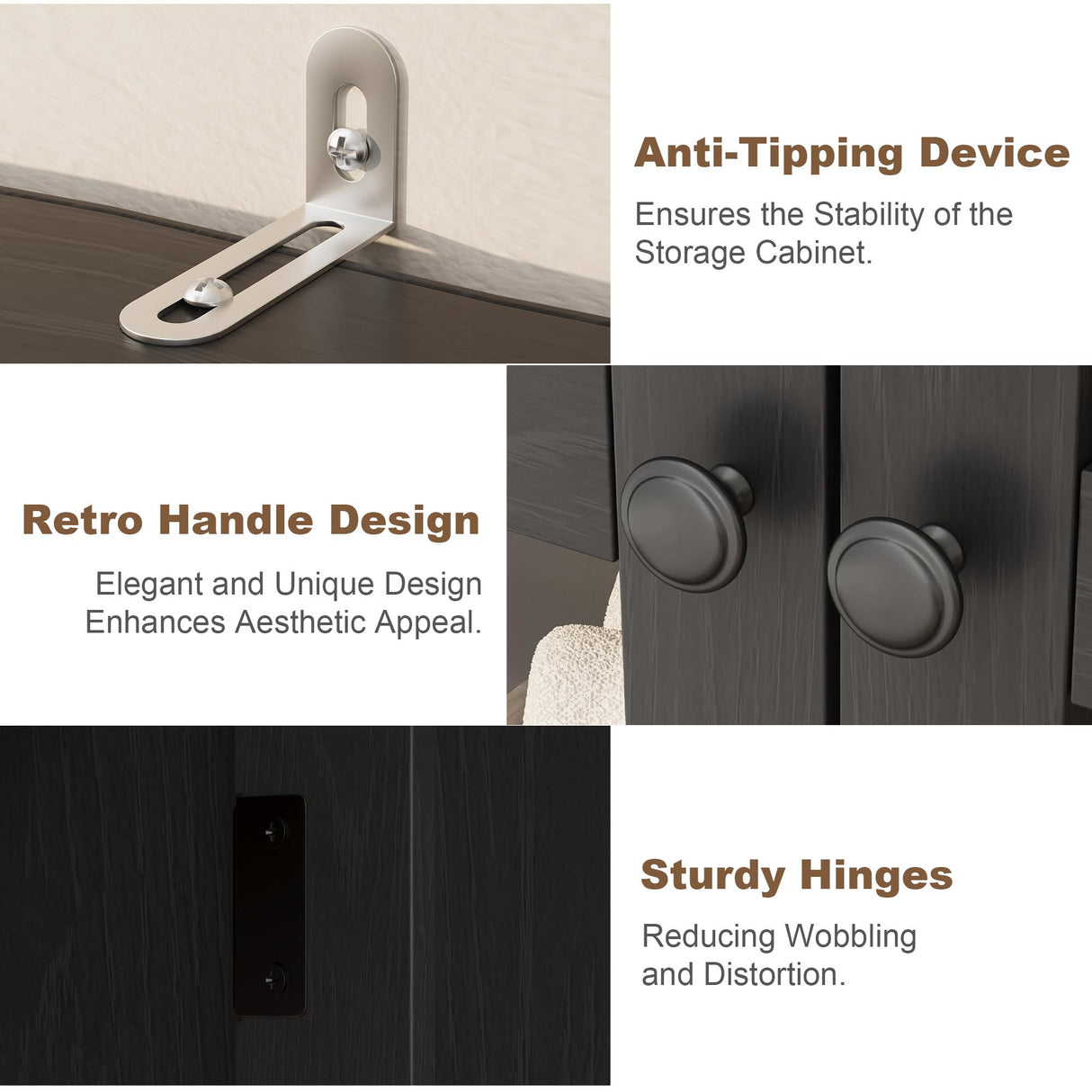 Garveehome Tall Storage Cabinet with Glass Doors, Kitchen Pantry 5 Tier Bathroom Cabinet with 2 Doors Adjustable Shelves for Kitchen, Dining Room, Bathroom (Black, 2 Door with Glass) Garveehome