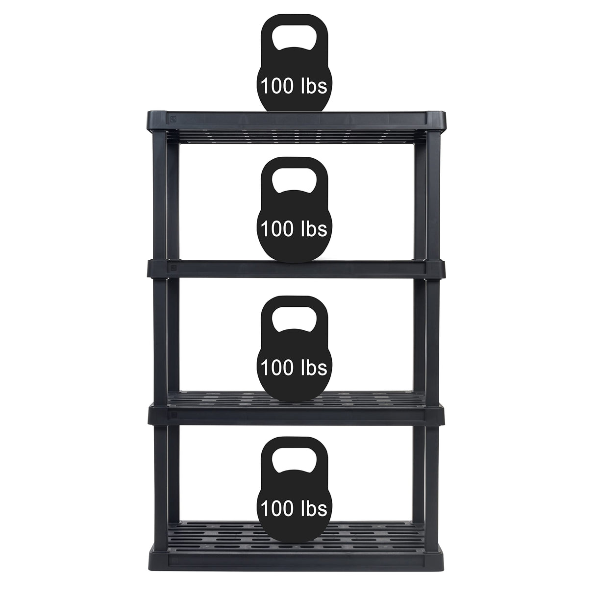 IRIS USA 4-Tier Heavy Duty Plastic Shelving Unit, 56" Tall - 100lbs per Shelf, Modular Garage Rack Storage Organizer for Home, Basement, Laundry & Utility Room, 18"D x 36"W x 56"H - Black IRIS