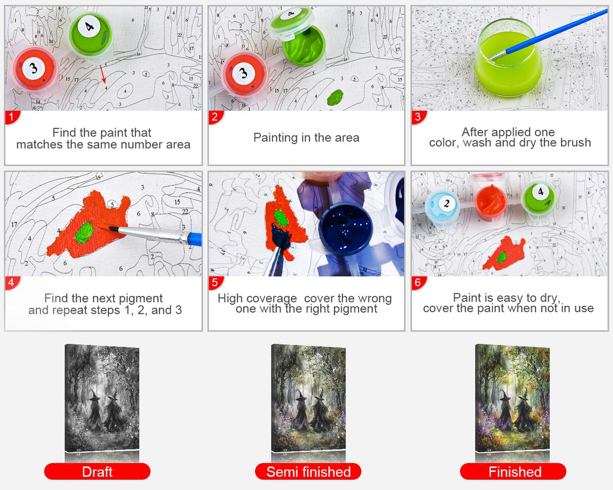 TUMOVO Paint by Number for Adults Two Witch in A Forest Paint Number Kits DIY Acrylic Painting for Adults Witch Paint by Numbers Adults' Paint-by-Numbers Kits Arts Craft for Wall Decor, 16x20 Inch TUMOVO