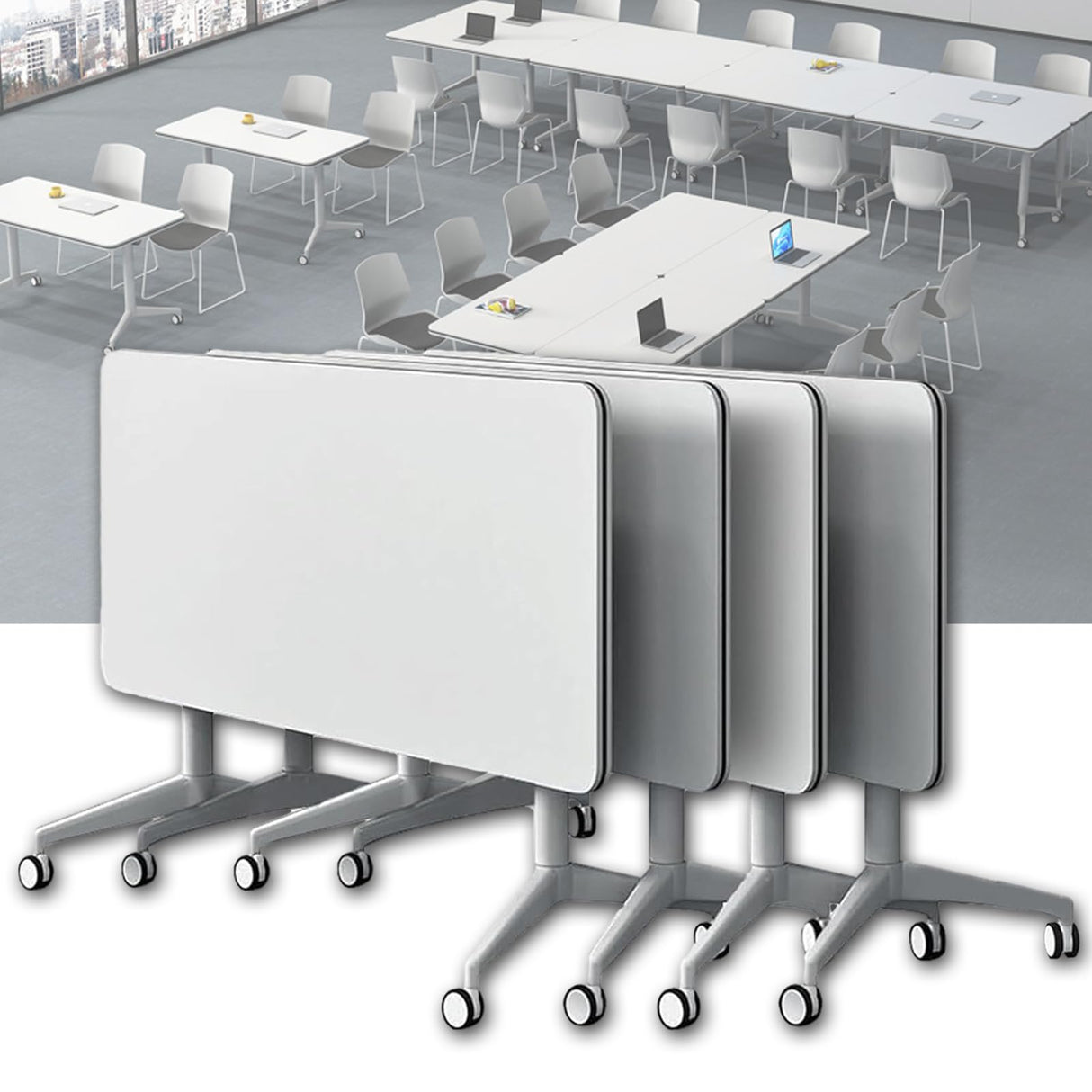 Conference Table, Folding Conference Room Tables Office Table Flip Top Mobile Meeting Training Table with Wheels, Seminar Boardroom Table for Home Office Classr ( 4 Pack 63 x 23.6 x 29.5 inch ) Ysjndasm