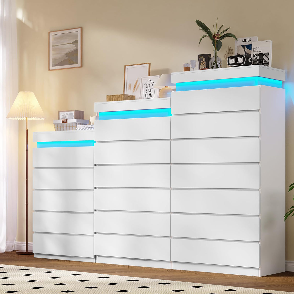 HAUOMS Tall 7 Drawer Dresser with LED Light, White Modern Chest of Drawers for Bedroom,Closet Dressers with Drawers for Living Room, Entryway, Hallway HAUOMS