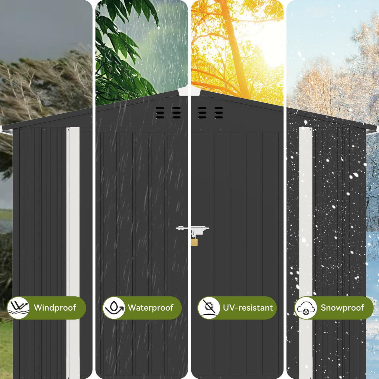 COMHOMA Shed Outdoor Storage Shed Metal,Lockable Doors Tool Sheds with Sloping Roof,Steel Garden Shed with Air Vent for Backyard,Patio,Lawn,Poolside (Grey, 8'*6') COMHOMA