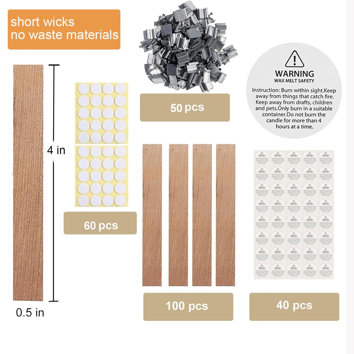 4 X 0.5 100pcs Wooden Candle Wicks and Stands Natural Candle Wood Wicks Candle Cores for DIY Candle Making Craft Smokeless Wood Wicks for Candle Making (Use 2 Wicks per Stand) Phinicco