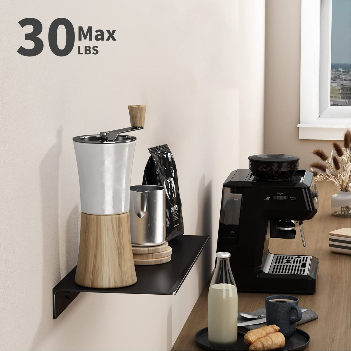 Danpoo Metal Wall Shelf, Black Floating Shelf, Small Bathroom Shelf, 12" Display Shelves for Wall Storage Danpoo