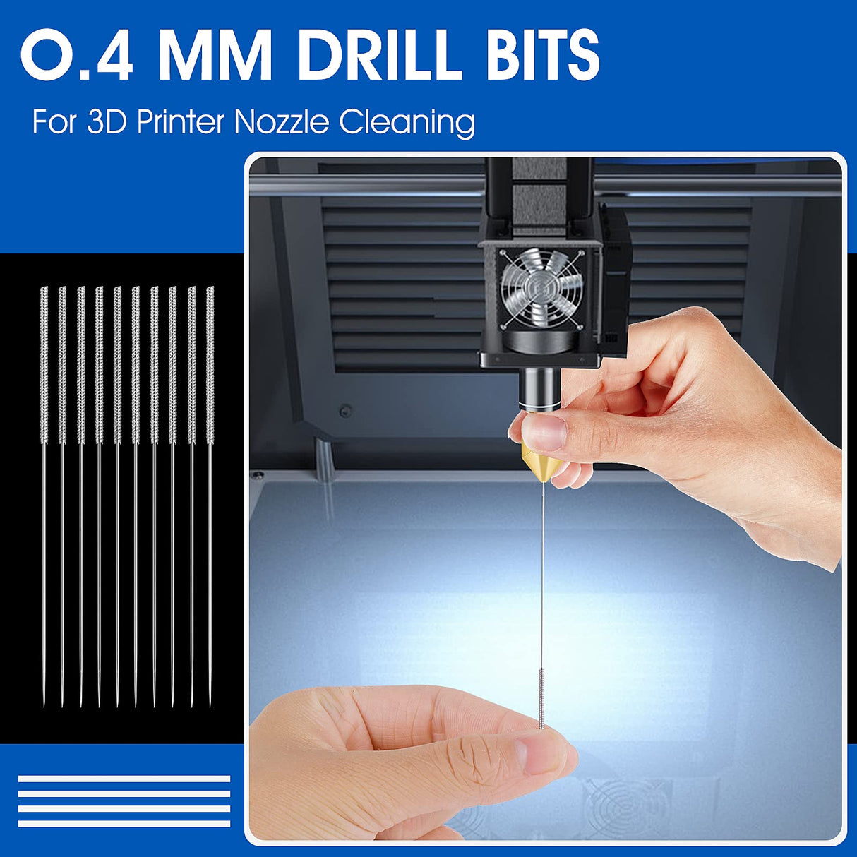 60 Pcs 3D Printer Nozzle Cleaning Kit, 3D Printer Nozzle Cleaner, 0.4 mm Nozzle Needle, Stainless Steel Cleaning Needles for 3D Printer Accessory Prasacco