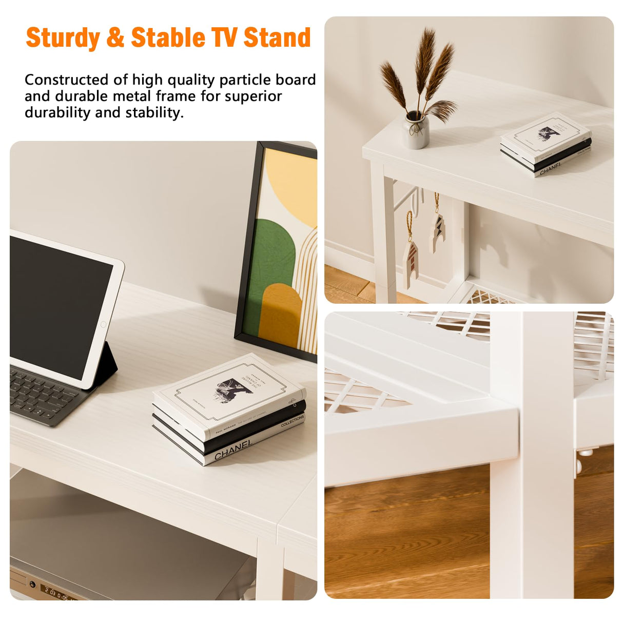 Furologee TV Stand for TVs up to 55 Inch, Entertainment Center with Open Storage Shelves, TV Media Console Table with Soundbar Shelf for Living Room, Bedroom, White Furologee