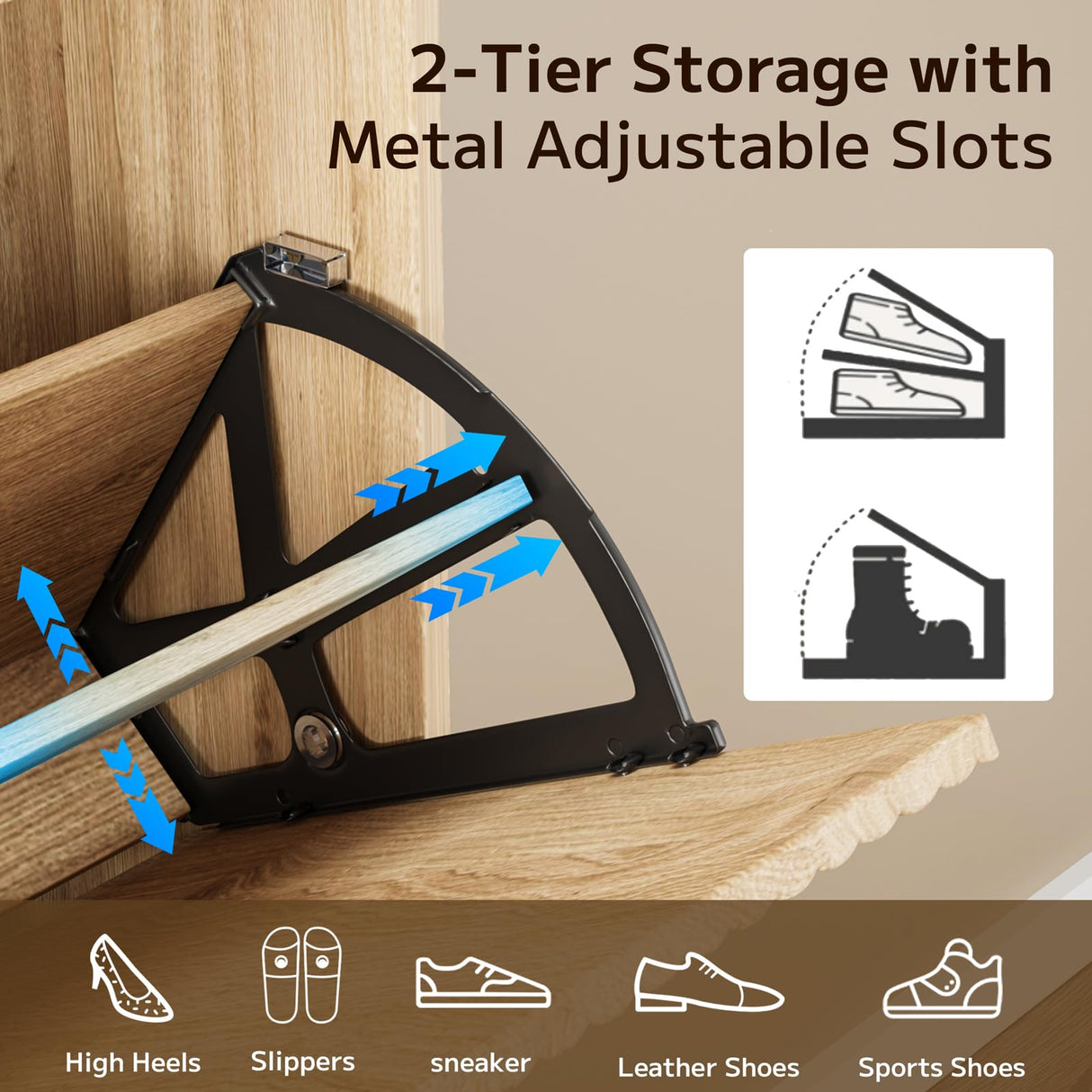 DAMCROP Fluted Shoe Cabinet Storage with 4 Flip Drawers, Wood Narrow Hidden Shoe Cabinet with Metal Legs & Adjustable Shelf for Entryway, Freestanding Slim Shoe Rack Organizer for Hallway Living Room DAMCROP