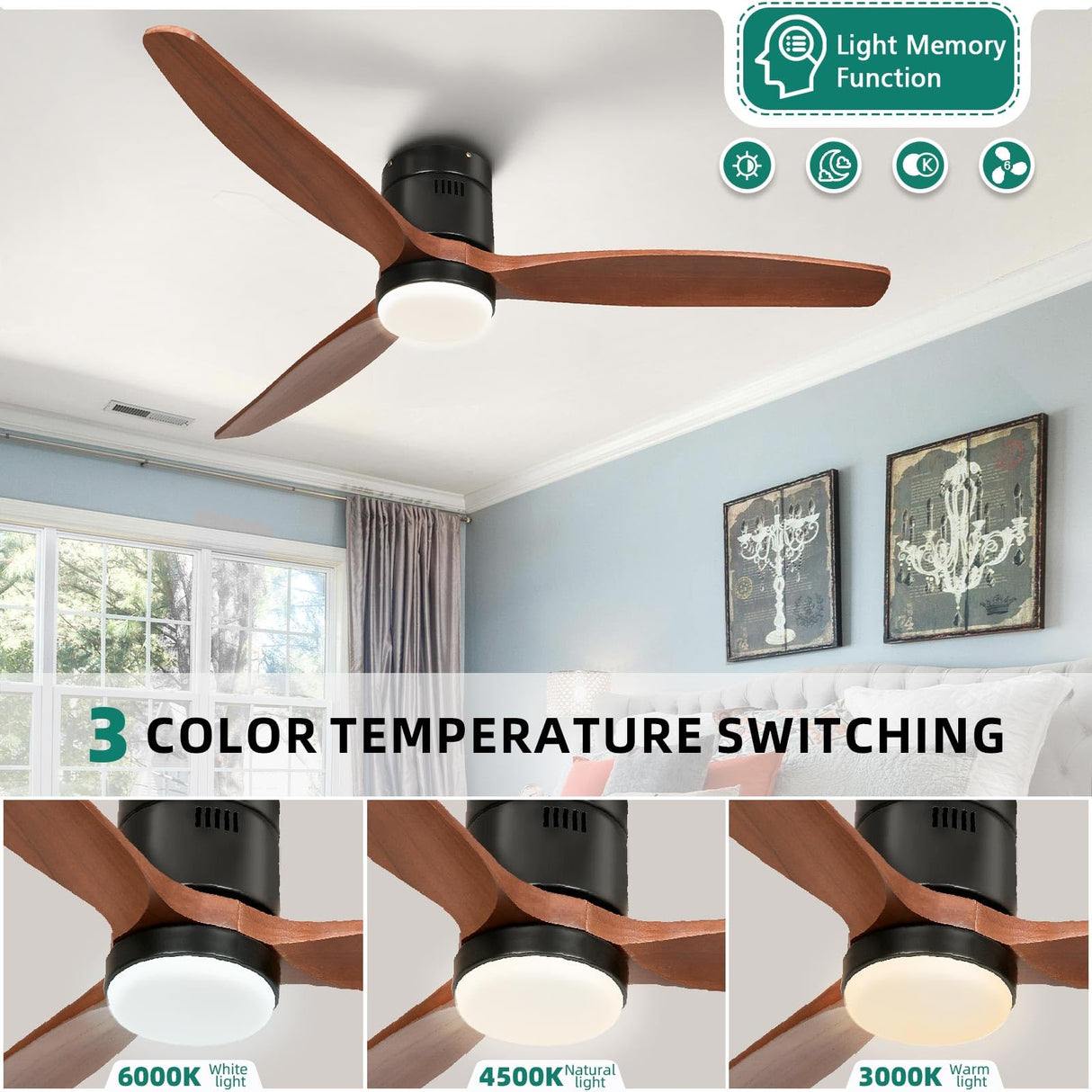 YITAHOME 52 Inch Low Profile Ceiling Fan with Light and Remote, Smart Ceiling Fan Compatible with Alexa, Flush Mount Ceiling Fan with Quiet DC Motor, Reversible Airflow for Outdoor Indoor YITAHOME
