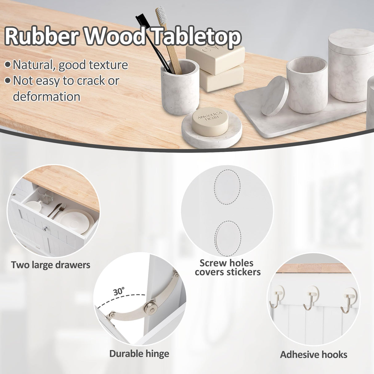 Spurgehom Double Door Trash Cabinet Kitchen Waste Bins,Tilt Out Laundry Hamper Cabinet with Hideaway Drawer Storage Bag, 10 Gallon Pet Proof Trash Can for Living Room,White Spurgehom