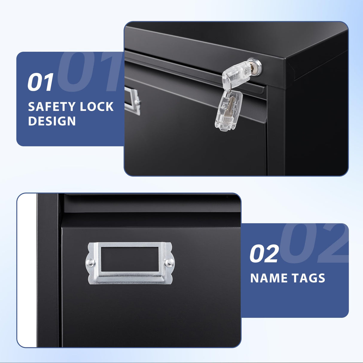 Anxxsu 5 Drawer File Cabinet, Filing Cabinets for Home Office, Vertical File Cabinet with Lock, 64.3" H Locking File Cabinet for A4 Legal/Letter, Assembly Required (Black) Anxxsu