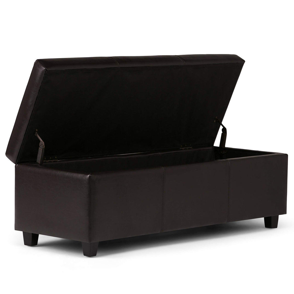 SIMPLIHOME Avalon 48 Inch Wide Contemporary Rectangle Storage Ottoman Bench in Tanners Brown Vegan Faux Leather, For the Living Room, Entryway and Family Room SIMPLIHOME