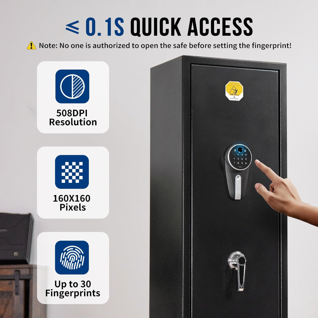 BlackSmith 6 Gun Safe for Home - Rifle and Pistols Long Gun Safe, 0.1s Quick Access Biometric Fingerprint Cabinet, Keypad With Door Panel Organizer, Dual Alarm, Password Memory Function BlackSmith