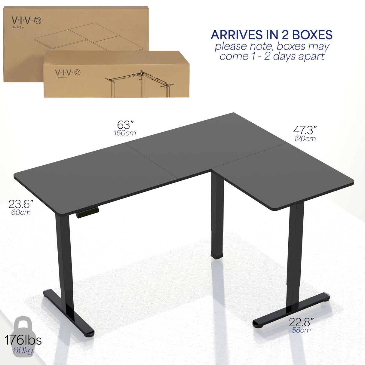 VIVO Electric Height Adjustable 63 x 47 inch Corner Stand Up Desk, Gray Table Top, Black Frame, L-Shaped Standing Workstation, 3CT Series, DESK-E3CTG-47 VIVO