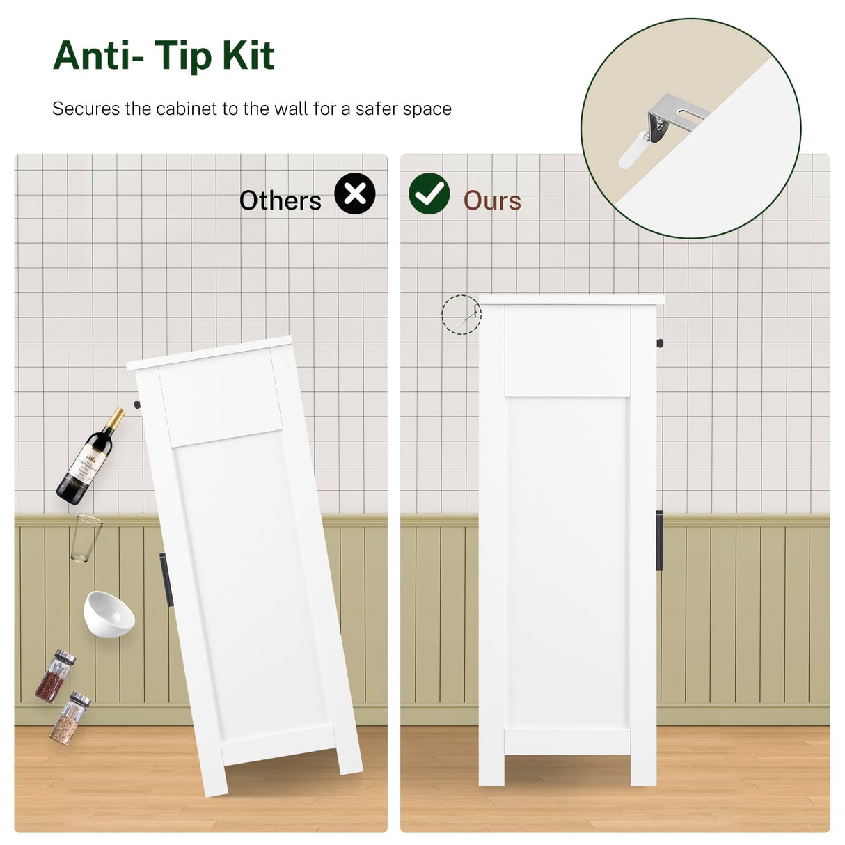 FIONESO Bathroom Cabinet, Storage Cabinet with 2 Doors and 3 Shelves, Coffee Bar Cabinet, Floor Cabinet, for Bathroom/Entryway/Living Room, White FIONESO