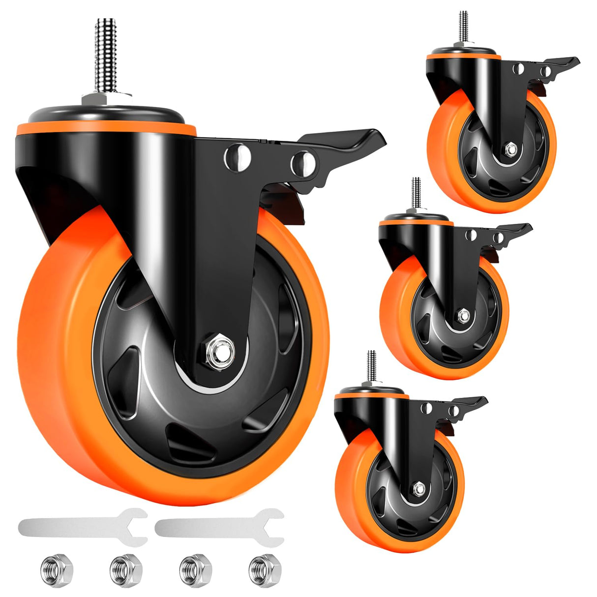 4 inch Stem Caster Wheels 2000lbs, Threaded Stem Casters Set of 4 Heavy Duty,3/8"-16 x 1"(Stem Diameter 3/8", Stem Length 1"), Safety Dual Locking Caster, Industrial Castor Wheels for Cart,Furniture TAYLOON