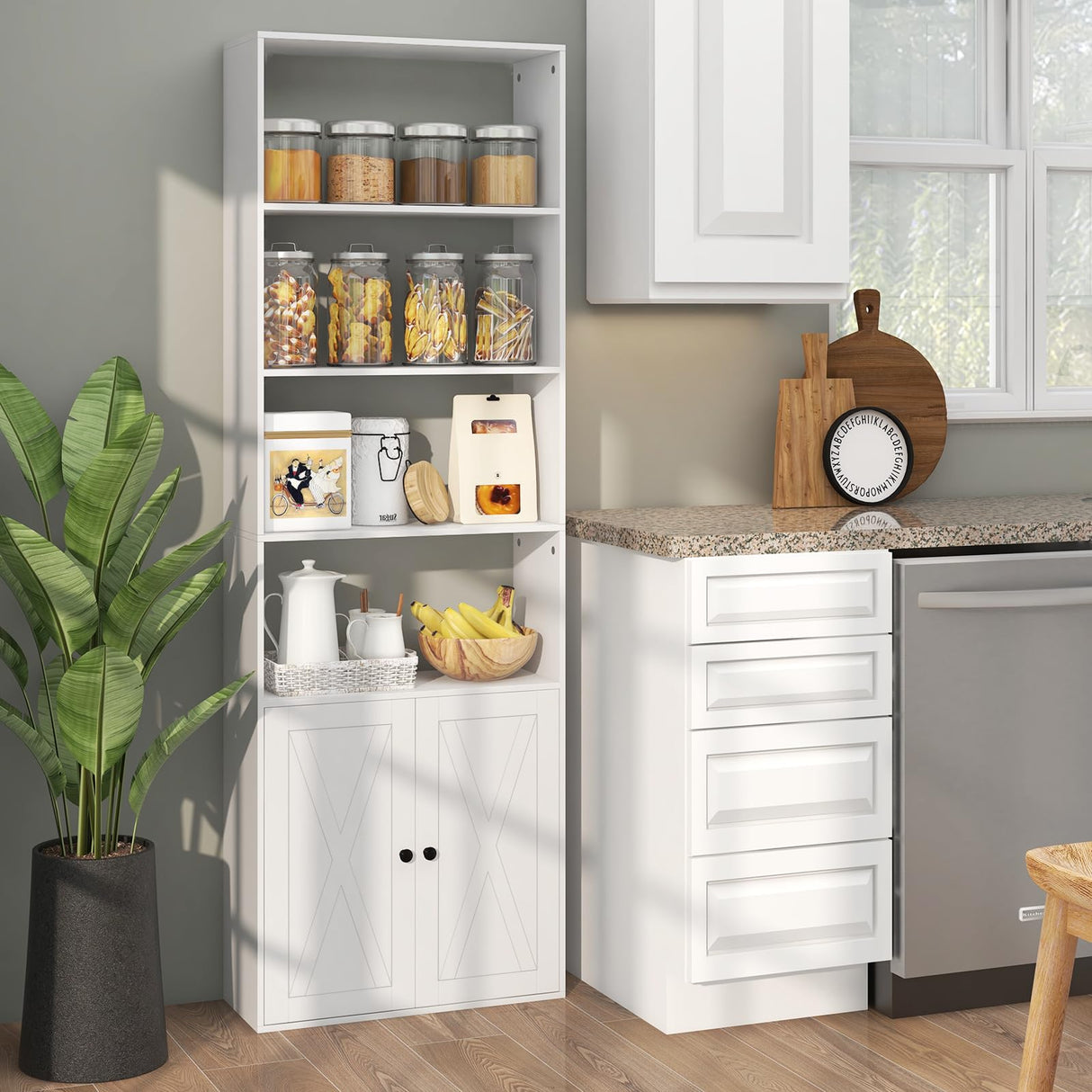 Giantex 71" Modern White Bookcase with Adjustable Storage and Anti-Tipping Features Giantex