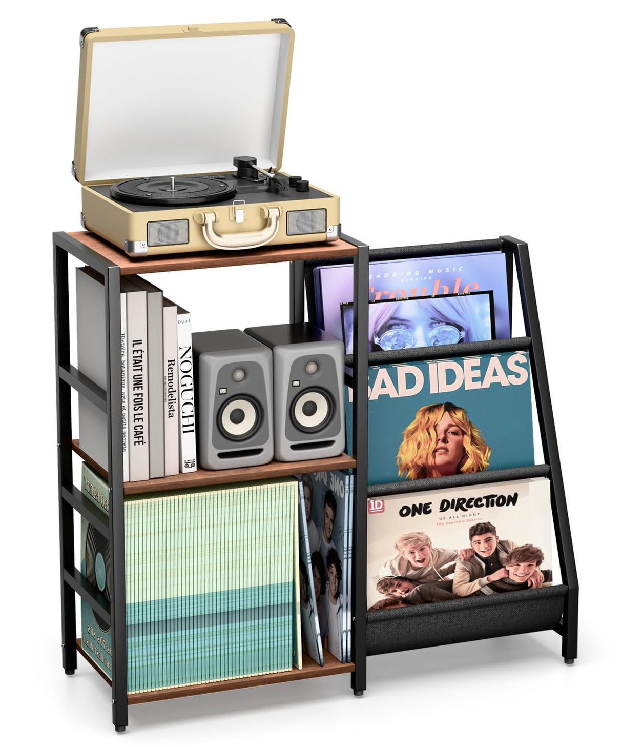 Record Player Stand, Turntable Stand with Vinyl Record Storage, 3-Tier Record Player Table 200+ Albums, End Table with Vinyl LP Display Shelf Holder, Turntable Cabinet Media Console for Stereo FEKTIK