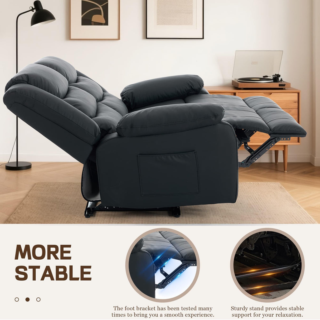 Korser Loveseat Recliner Sofa for RV Furniture and Theater Seating, Wall Hugger Loveseat Recliner, Oversized Loveseats Couch with Front Porckets&Side Pockets, Fabric, Black Korser