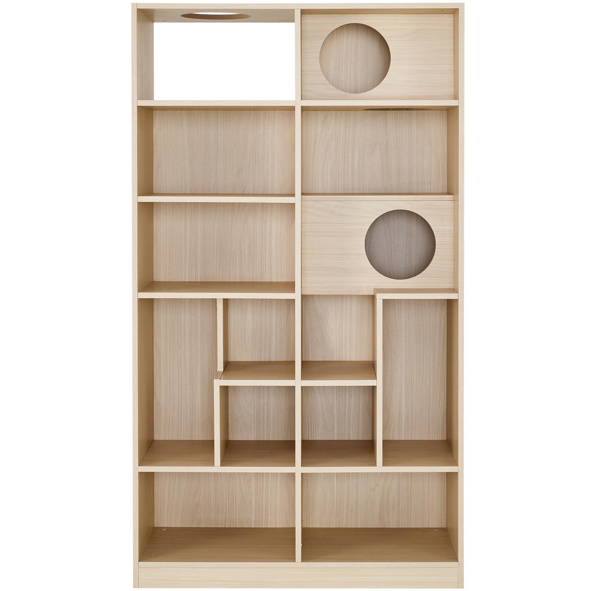 EMOBACO Bookcase Wooden Cat Tree, Natural Bookshelf Indoor Cat House Pet Furniture, Display Case with Storage, Cat Litter Box Enclosure Climbing Shelf EMOBACO