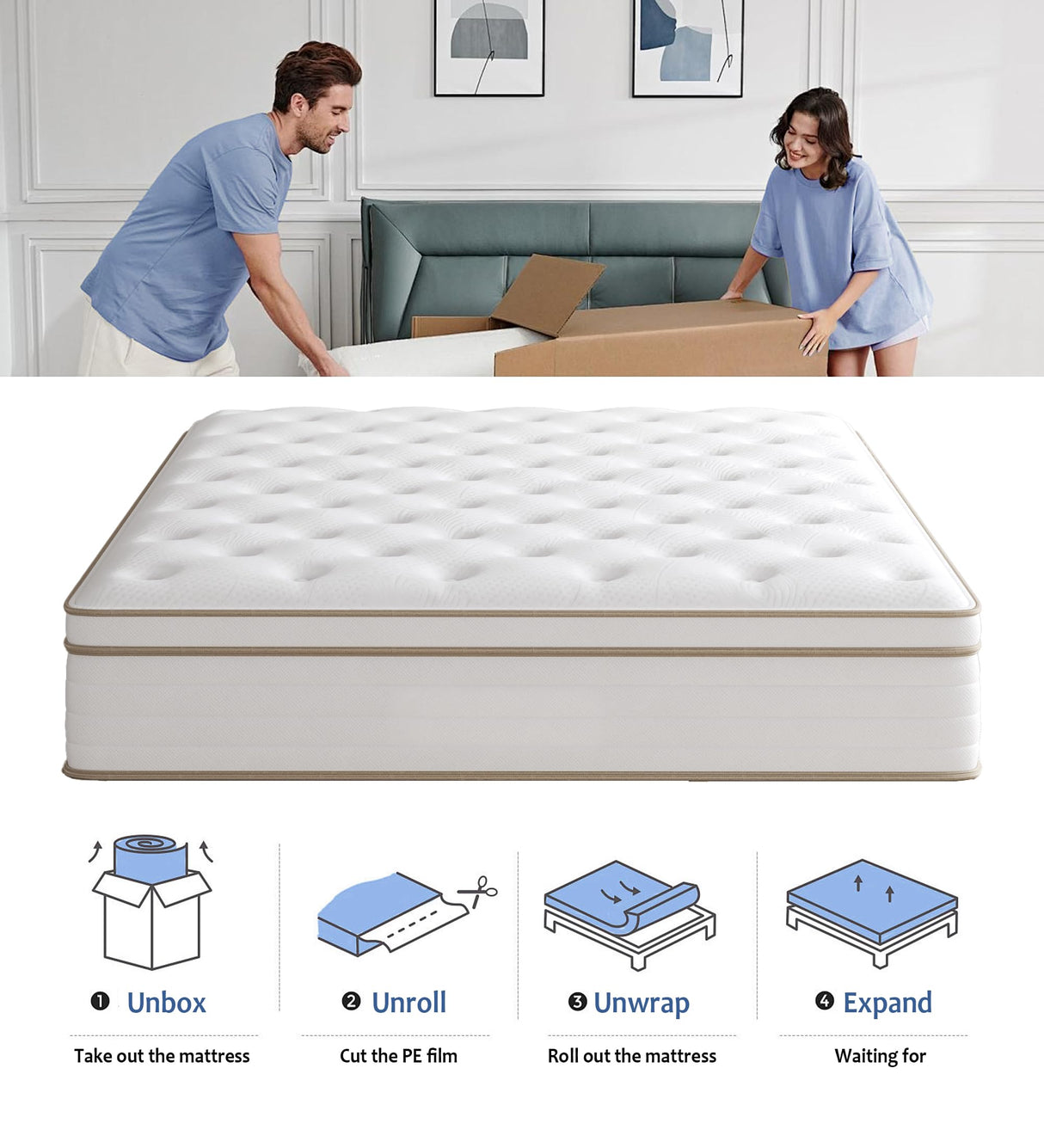Huyamy Full Mattresses,Hybrid 12 Inch Full Mattress in a Box,Memory Foam & Individually Pocket Spring for Pain Relief,Pressure Relief,Certified. Huyamy