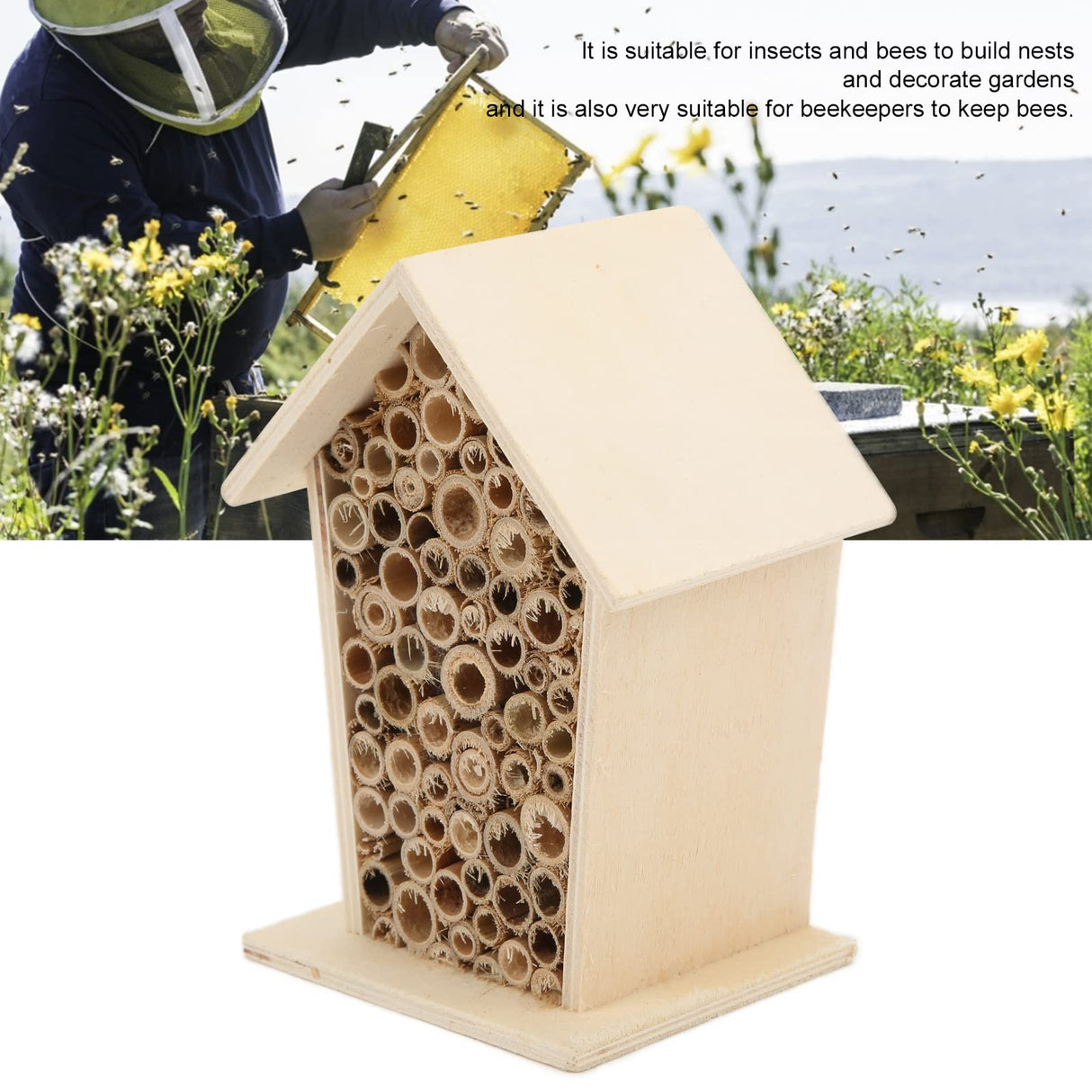 Bee Houses Bird House Bee Hive Wooden Insects House, Wooden Bee Hive, Hanging Hotels for Pollinator Bees, Ladybugs Pssopp